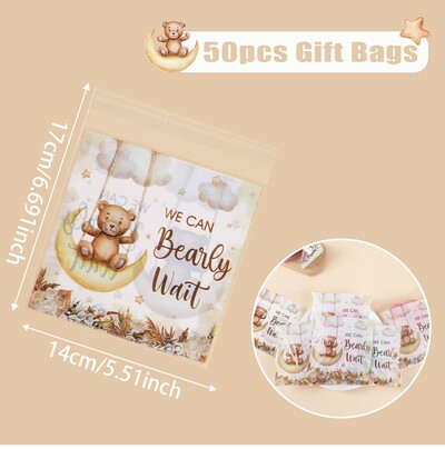 Gender Reveal Genți cu auto-sigilare Saci cu bomboane roz și albastre Decor pentru petreceri pentru băiat sau fată Genți cadou cu tematică ursului Decor pentru baby shower