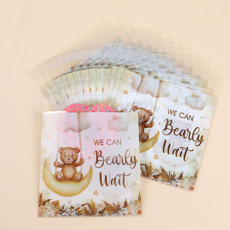 Gender Reveal Genți cu auto-sigilare Saci cu bomboane roz și albastre Decor pentru petreceri pentru băiat sau fată Genți cadou cu tematică ursului Decor pentru baby shower
