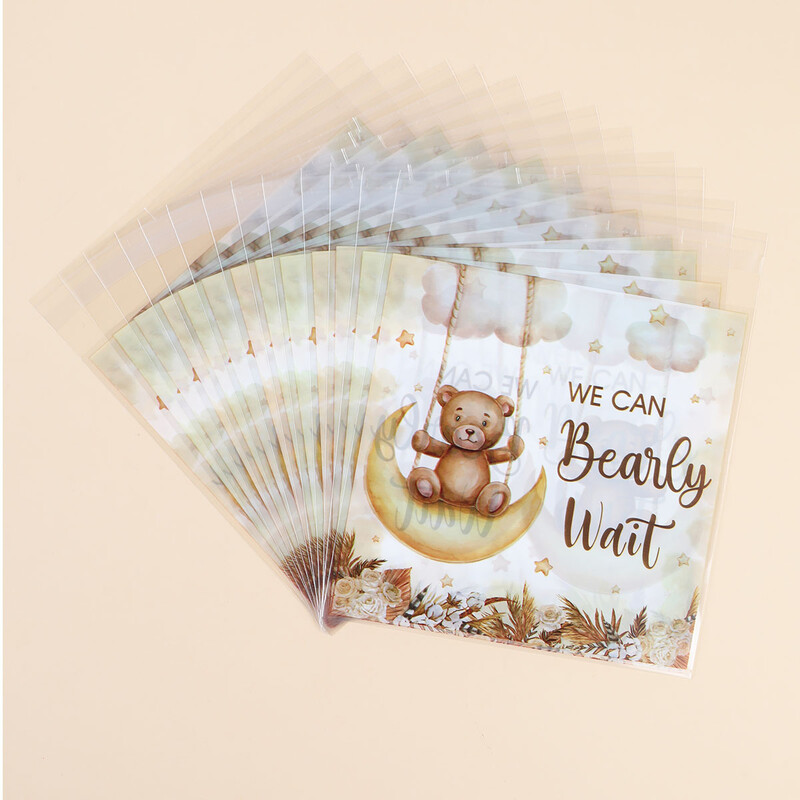 Gender Reveal Genți cu auto-sigilare Saci cu bomboane roz și albastre Decor pentru petreceri pentru băiat sau fată Genți cadou cu tematică ursului Decor pentru baby shower