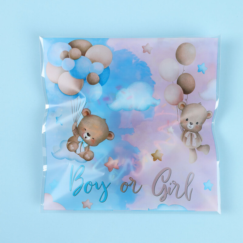 Gender Reveal Genți cu auto-sigilare Saci cu bomboane roz și albastre Decor pentru petreceri pentru băiat sau fată Genți cadou cu tematică ursului Decor pentru baby shower