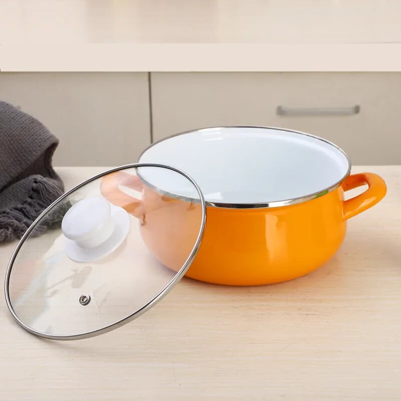 Oală de supă antiaderentă emailată oală fierbinte cu fund gros cu mâner pentru oală taitei ramen aragaz cu gaz Ollas de bucătărie vase de bucătărie