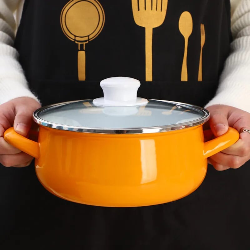 Oală de supă antiaderentă emailată oală fierbinte cu fund gros cu mâner pentru oală taitei ramen aragaz cu gaz Ollas de bucătărie vase de bucătărie