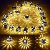 1 ks LED marocké rozprávkové svetielka na batérie napájané zlaté guľôčkové reťazce pre vonkajšiu svadobnú párty ramadánsku festivalovú dekoráciu