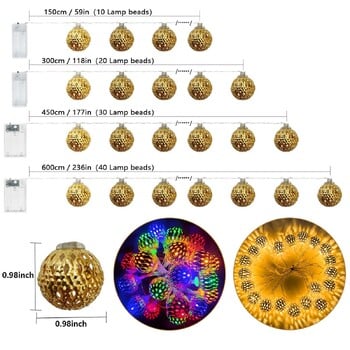 1 бр. LED марокански приказни светлини, работещи на батерии, златни глобусни струнни светлини за сватбено тържество на открито, украса на фестивала Рамадан