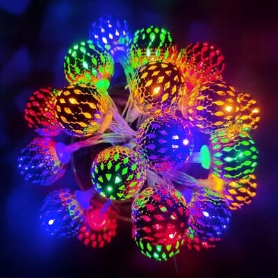 1 ks LED marocké rozprávkové svetielka na batérie napájané zlaté guľôčkové reťazce pre vonkajšiu svadobnú párty ramadánsku festivalovú dekoráciu