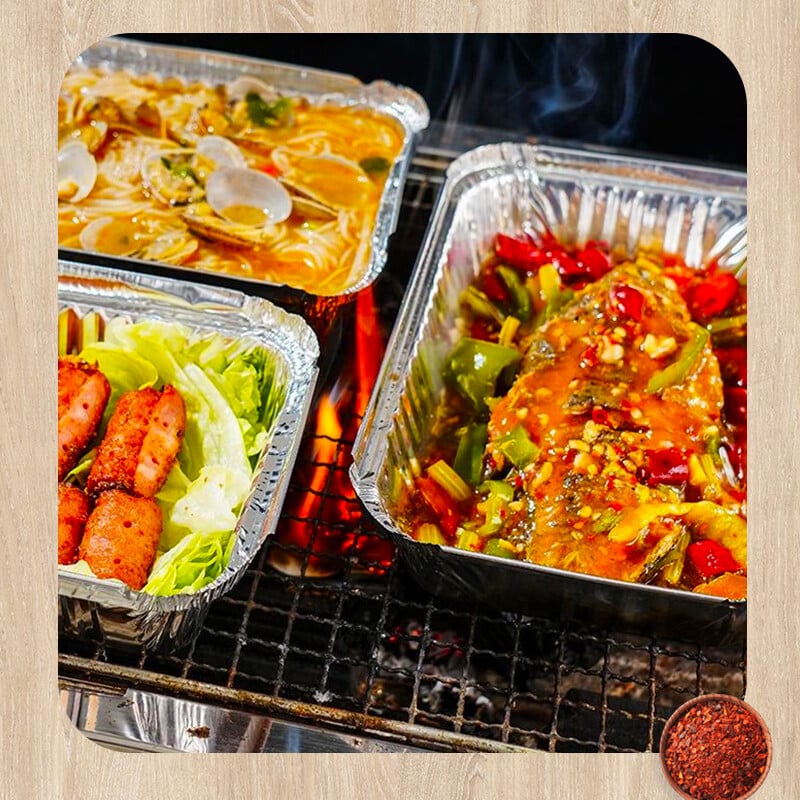 700 ml stačiakampio formos skardos folijos padėklas, vienkartinis maisto konteineris, aliuminio folijos išnešimo dėžutė pakavimui, kepimui, skrudimui (20 pak.)