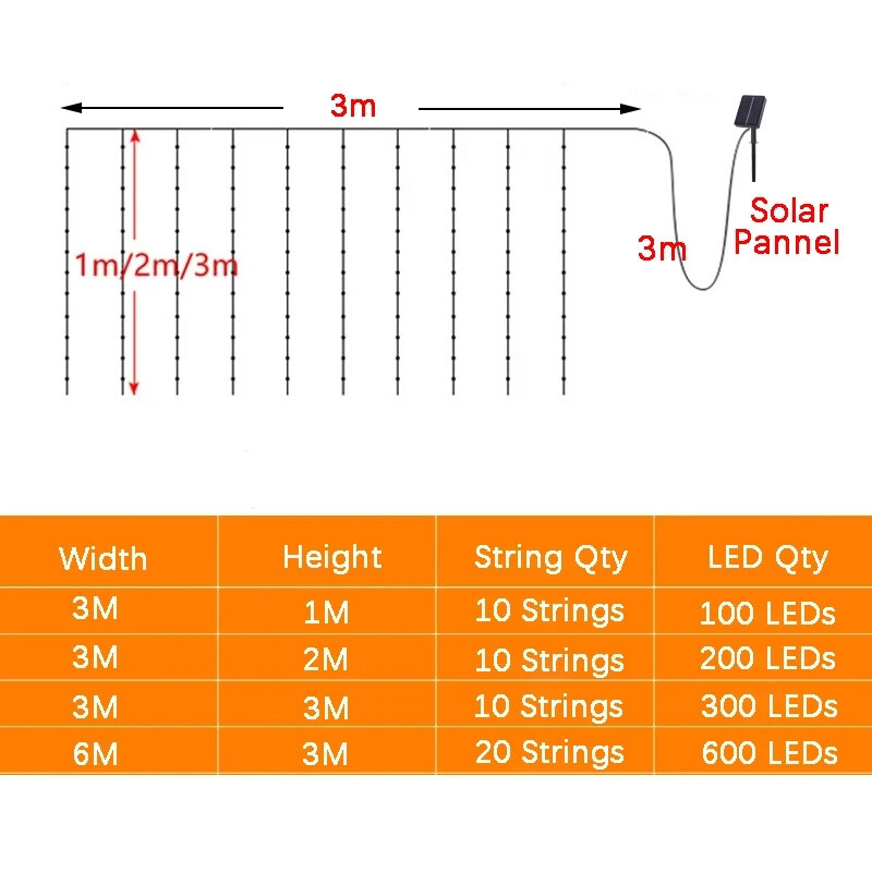 6x3m соларна лампа за завеса LED струнна лампа Коледна декоративна лампа Външен двор Атмосферна светлина Празнична градинска парти светлина