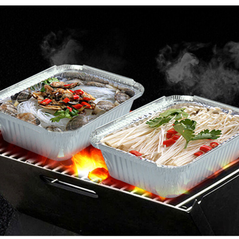 20 buc. Tăvi din folie de aluminiu cu capac 450 ml tigăi de unică folosință de calitate alimentară pentru coș dublu cu aer friteuza cuptor ambalare pentru gătit