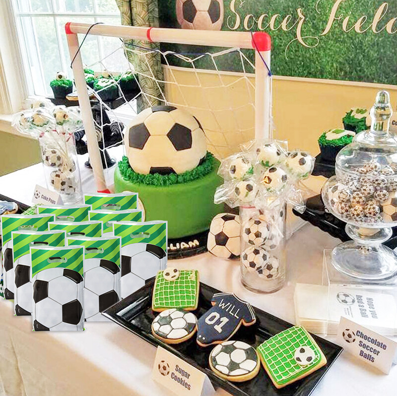 Futbalové cukríkové tašky pre deti, chlapcov, narodeniny, šport, futbal, párty dekorácie, maškrty, cukríkové tašky, balenie sušienok pre hostí.