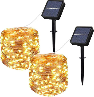 Saulės šviesos styginiai lauko LED vandeniui atsparūs mirksintys žibintai varinė viela 8 režimų pasakų lemputės Kalėdų eglutės sodo vakarėlio vestuvėms