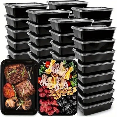 10PCS Контейнер за храна за еднократна употреба Черна кутия за вкъщи с капак за салата Плодови сандвичи Кухненски хладилник Подреждаща се кутия за съхранение