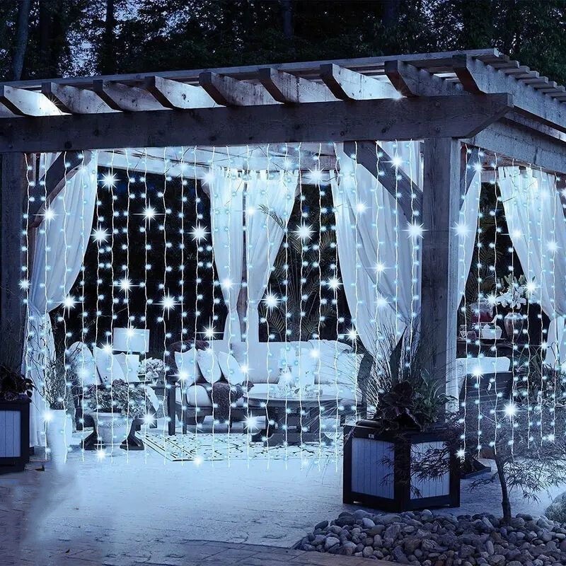 LED užuolaidų šviestuvai, 8 režimų USB pasakų styginiai žibintai su nuotolinio valdymo pulteliu, vestuvių vakarėliui kiemo pavėsinė namų sodo Kalėdų dekoravimui