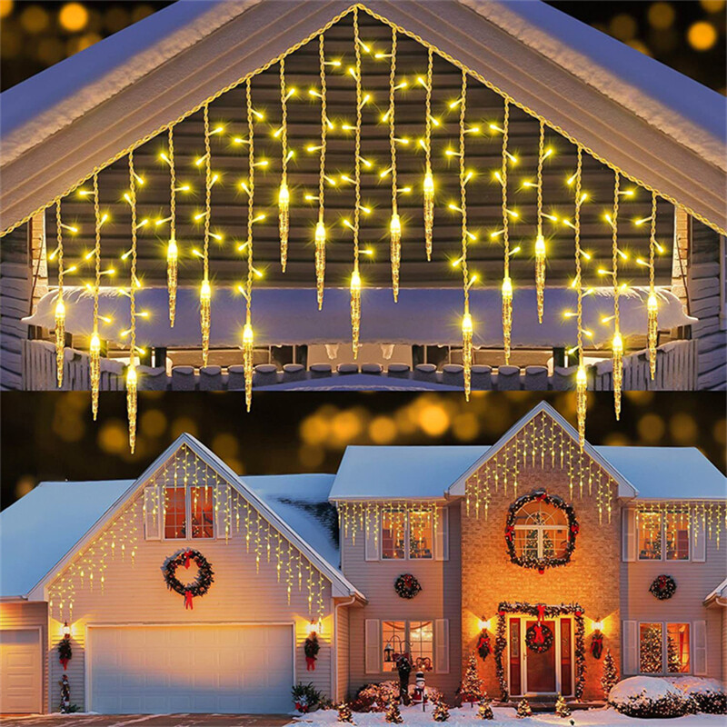 8 svjetlosnih modova EU utikač LED zavjesa Icicle Lamp String Vanjska božićna rasvjeta Novogodišnja ledena svjetiljka za svečane svadbene kupaonice