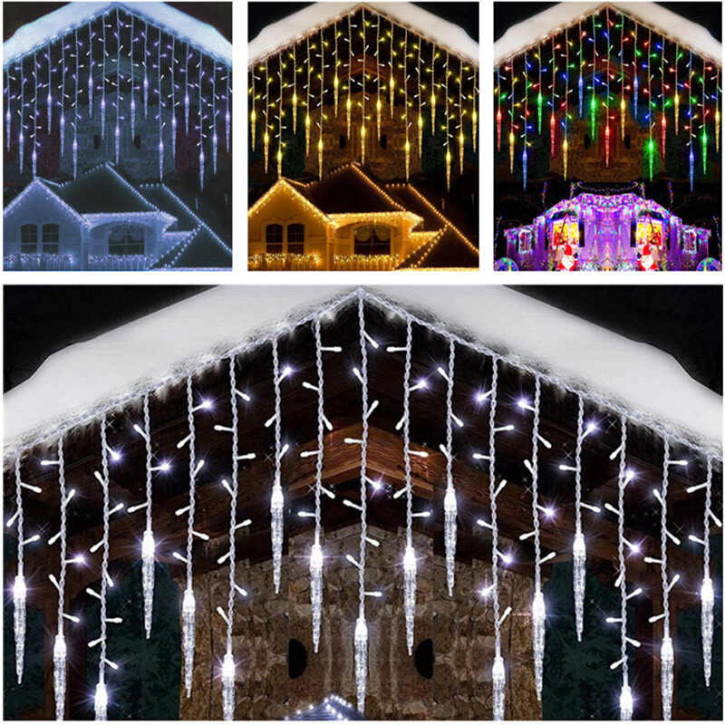 8 svjetlosnih modova EU utikač LED zavjesa Icicle Lamp String Vanjska božićna rasvjeta Novogodišnja ledena svjetiljka za svečane svadbene kupaonice