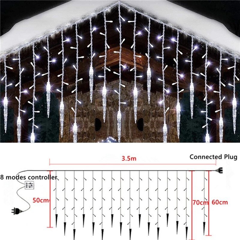 8 svjetlosnih modova EU utikač LED zavjesa Icicle Lamp String Vanjska božićna rasvjeta Novogodišnja ledena svjetiljka za svečane svadbene kupaonice
