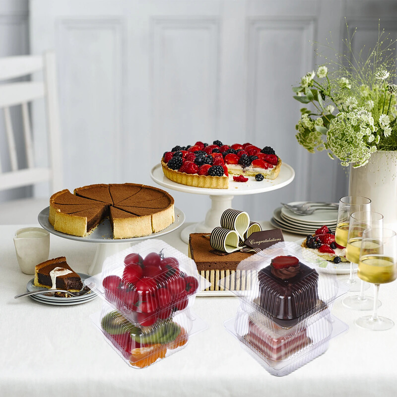 25 db átlátszó kagylóhéjú ételtartó tetővel Party eldobható ebéddobozok Piknik étel csomagoló dobozok elvihető dobozok tortadobozok