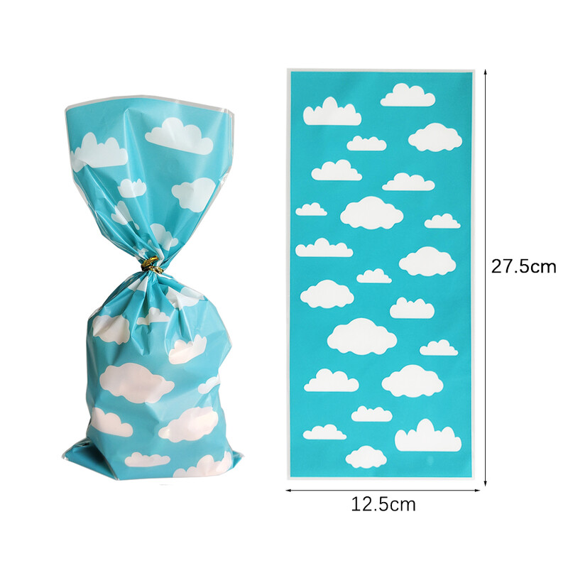 50 komada Plavo nebo Bijeli oblak Celofanske vrećice Zlatne crtiće Priča Tema Party Favor Torbe za bebe Dječji tuš Rođendanski ukrasi
