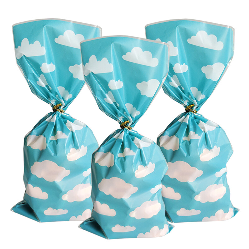 50 komada Plavo nebo Bijeli oblak Celofanske vrećice Zlatne crtiće Priča Tema Party Favor Torbe za bebe Dječji tuš Rođendanski ukrasi