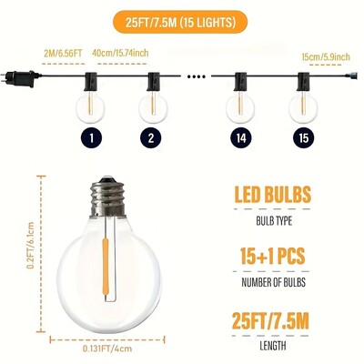 LED G40 rutulinės stygos lemputės vandeniui atsparios lauko sodo girliandos lemputės terasos sodo aludės Kalėdų vakarėlio dekoravimas