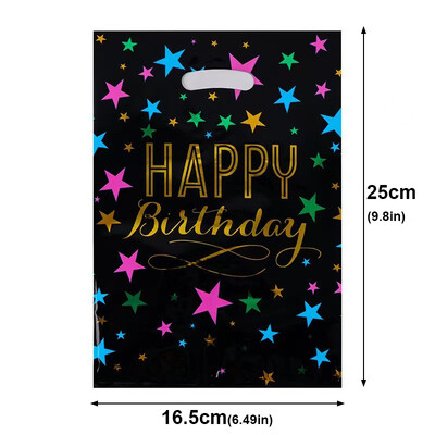 10/20/30 db Születésnapi parti ajándék táska színes csillagok alumínium fólia táska cukorka táska ajándéktáska műanyag csemegezsákok ajándékcsomagolás