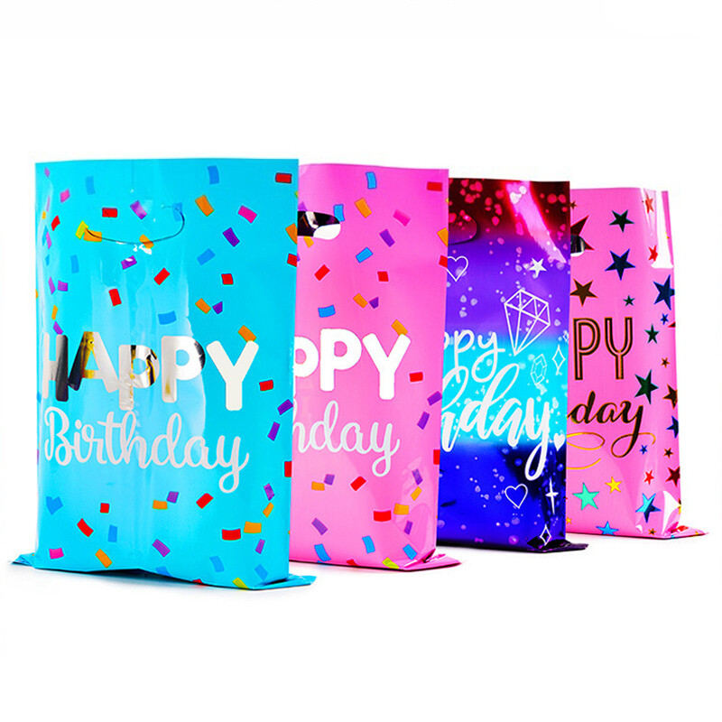 10/20/30 db Születésnapi parti ajándék táska színes csillagok alumínium fólia táska cukorka táska ajándéktáska műanyag csemegezsákok ajándékcsomagolás