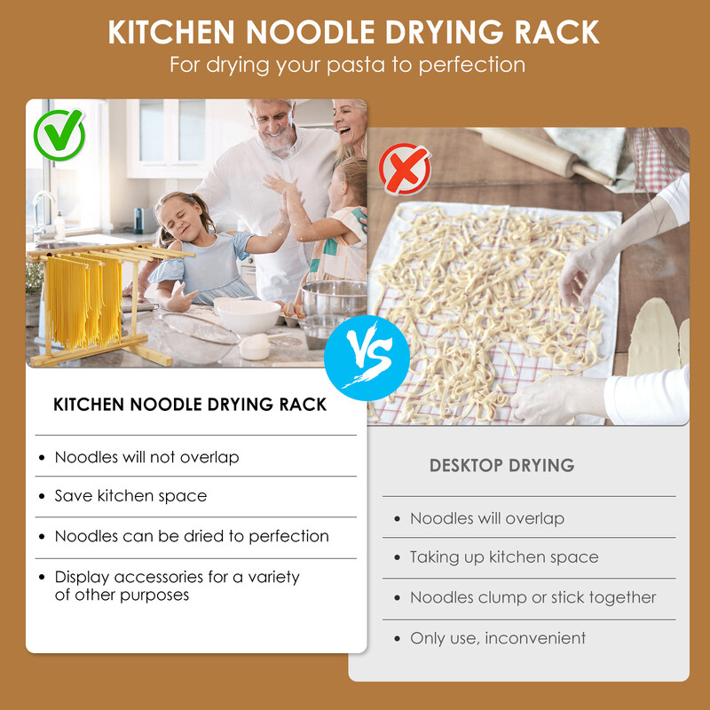 Makaronų džiovinimo lentyna su 8 juostelėmis Medinė makaronų pakabinama lentyna Nuimamas makaronų džiovintuvo stovas Makaronų virimo įrankiai Virtuvės priedai
