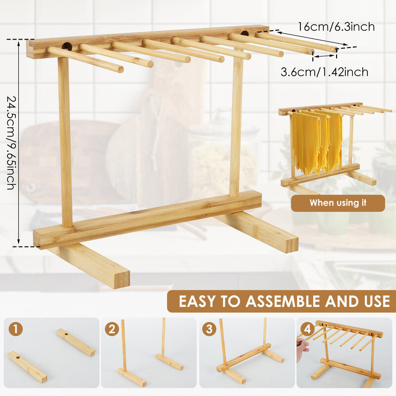 Makaronų džiovinimo lentyna su 8 juostelėmis Medinė makaronų pakabinama lentyna Nuimamas makaronų džiovintuvo stovas Makaronų virimo įrankiai Virtuvės priedai