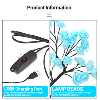 Επιτραπέζιο φωτιστικό LED Rose Tree USB Powered Artificial Flower Night Light Υπνοδωμάτιο Σαλόνι Γάμος Διακόσμηση για την Ημέρα του Αγίου Βαλεντίνου