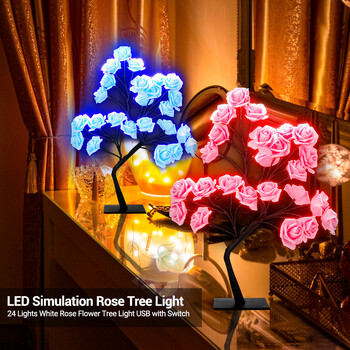 Επιτραπέζιο φωτιστικό LED Rose Tree USB Powered Artificial Flower Night Light Υπνοδωμάτιο Σαλόνι Γάμος Διακόσμηση για την Ημέρα του Αγίου Βαλεντίνου