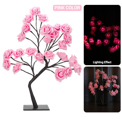 LED stolová lampa s ružovým stromčekom, napájaná z USB, umelá kvetinová nočná lampa, spálňa, obývačka, párty, svadba, dekorácia na Valentína