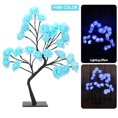 LED stolová lampa s ružovým stromčekom, napájaná z USB, umelá kvetinová nočná lampa, spálňa, obývačka, párty, svadba, dekorácia na Valentína