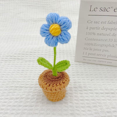 Ajándék lányoknak kézzel kötött napraforgó tulipán rózsa horgolt virágok cserepes növények kész szövött művirág asztali dekoráció