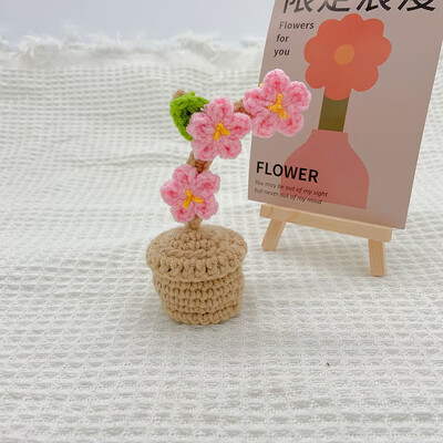 Ajándék lányoknak kézzel kötött napraforgó tulipán rózsa horgolt virágok cserepes növények kész szövött művirág asztali dekoráció