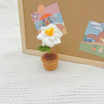 Ajándék lányoknak kézzel kötött napraforgó tulipán rózsa horgolt virágok cserepes növények kész szövött művirág asztali dekoráció