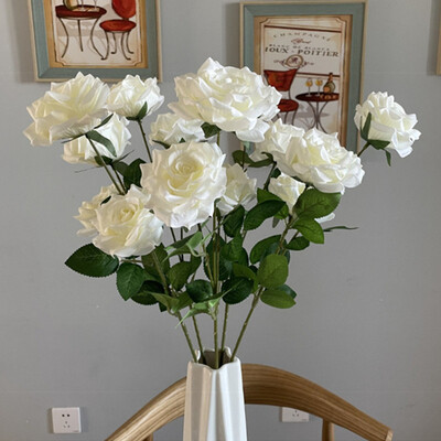 3 Heads White Rose kāzu ziedi zīda mākslīgie ziedi roze artificielle istabas dekori flores mākslīgie ziedi Lēti ziedi