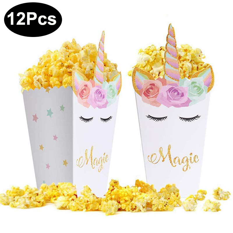 Papierové krabičky na popcorn s jednorožcom, cukríky, sušienky, darčeková taška pre deti, jednorožec, morská panna, narodeninovú oslavu, dekorácie na detskú oslavu