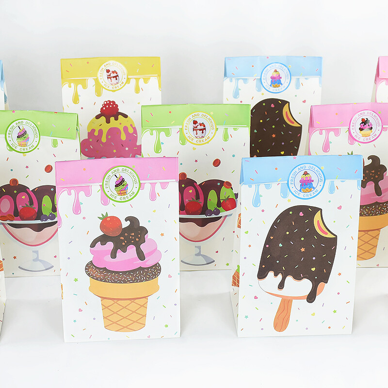 14 bucăți pungă cadou cu tema înghețată de vară, pungi de ambalare pentru bomboane cu autocolant, decorațiuni pentru baby shower, pentru nuntă, pentru ziua de naștere.