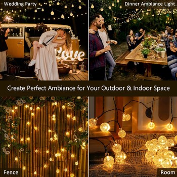 1 τμχ Solar Crystal Ball Fairy String Lights 5M20L Αδιάβροχη Χριστουγεννιάτικη Διακόσμηση εξωτερικού χώρου Camping Fairy Garland Garden Party