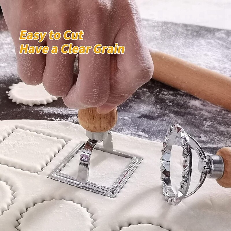 Namų „Ravioli“ makaronų pjaustytuvų rinkinys, „Ravioli“ antspaudų gaminimo mašina su medine rankena „Ravioli“, makaronų, kukulių lazanija, „Pierogi“ pyrago forma