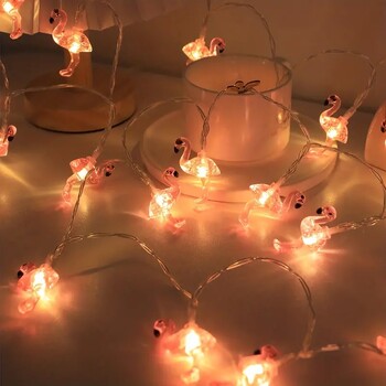 1 бр. 10/20 светодиода Flamingo String Lights 59.06 inch/118.11 inch LED Fairy Light Работи с батерии за лятна украса за рожден ден