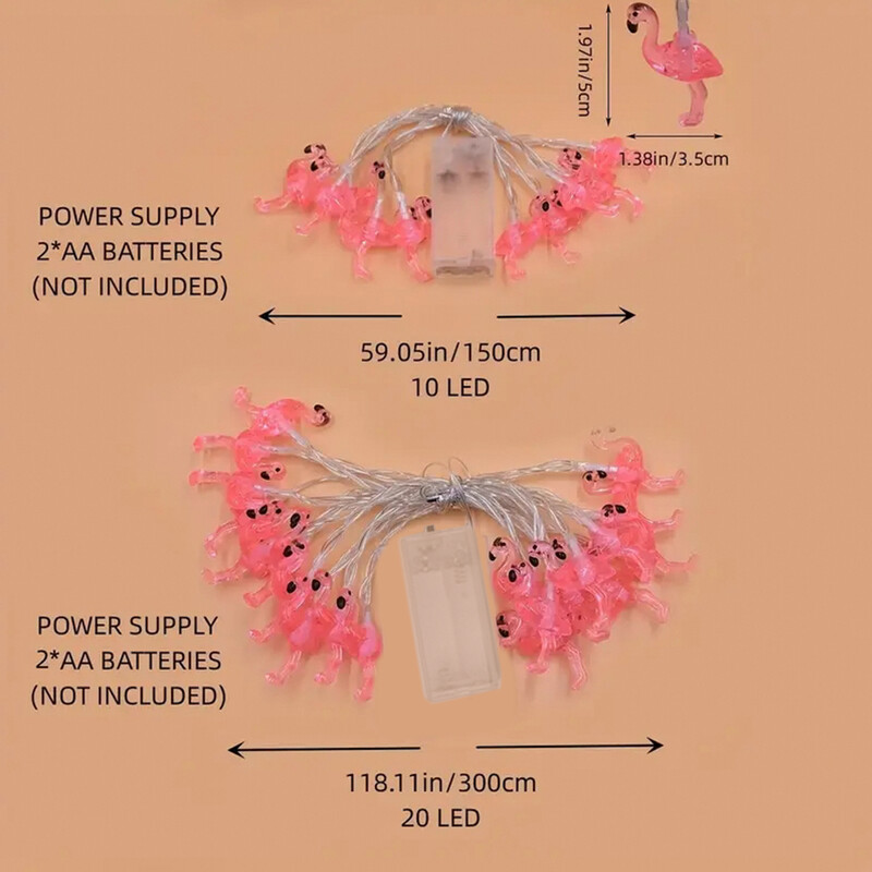 1 kom 10/20 LED lampica Flamingo String Lights 59.06 inča/118.11 inča LED Fairy Light radi na baterije za ljetnu dekoraciju rođendana