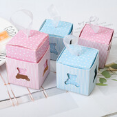 10 vnt. Pink Blue Bear saldainių dėžutės su kaspinėlio rankenėle. Kūdikių mergaičių ir berniukų lytį atskleidžiančios vakarėlio naujagimio vakarėlio malonės dėžutės