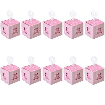 10 vnt. Pink Blue Bear saldainių dėžutės su kaspinėlio rankenėle. Kūdikių mergaičių ir berniukų lytį atskleidžiančios vakarėlio naujagimio vakarėlio malonės dėžutės