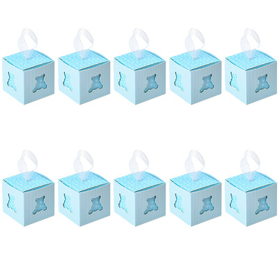 10 vnt. Pink Blue Bear saldainių dėžutės su kaspinėlio rankenėle. Kūdikių mergaičių ir berniukų lytį atskleidžiančios vakarėlio naujagimio vakarėlio malonės dėžutės