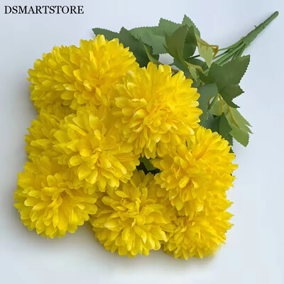 9 hláv umelých kvetov, guľa, chryzantéma, hortenzia, zelená rastlina, svadobná kytica, DIY domáci halloweensky stôl, dekorácia do centra
