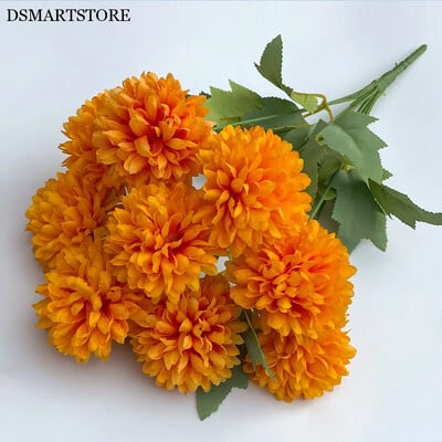 9 hláv umelých kvetov, guľa, chryzantéma, hortenzia, zelená rastlina, svadobná kytica, DIY domáci halloweensky stôl, dekorácia do centra