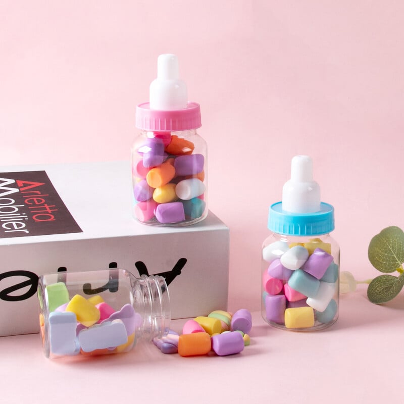 Babazuhany Kék Rózsaszín Mini Tejpalack Cukorka Doboz Kisfiú Lány Újszülött Parti Kedvezmény Ajándékdobozok Nemek Felfedi Születésnapi Party dekoráció