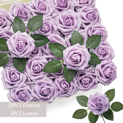 Mākslīgie ziedi 25gab. Burgundijas putu viltus rozes ar kātiem DIY kāzu pušķiem Sarkanas līgavas dušas centra daļas ballīšu dekors