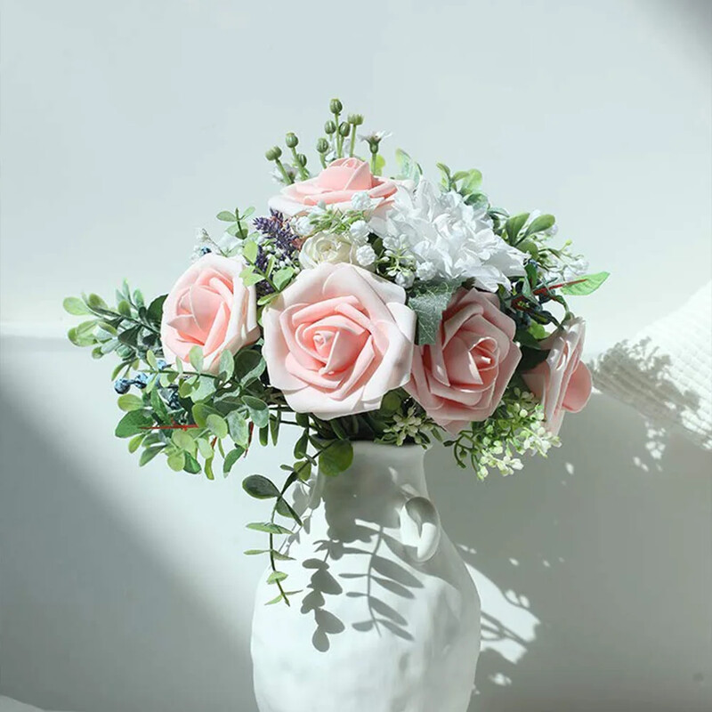 Mākslīgie ziedi 25gab. Burgundijas putu viltus rozes ar kātiem DIY kāzu pušķiem Sarkanas līgavas dušas centra daļas ballīšu dekors