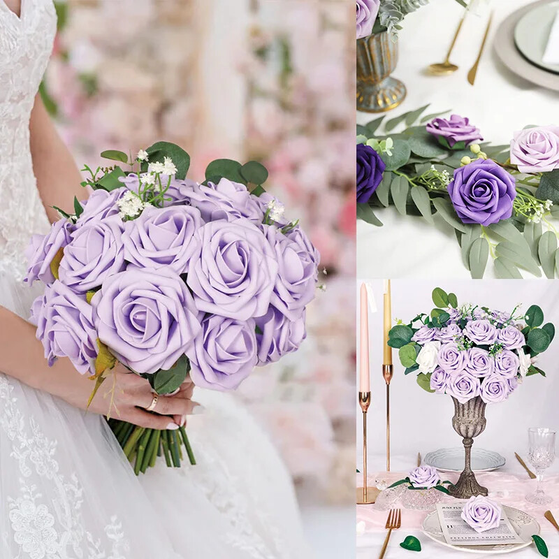 Mākslīgie ziedi 25gab. Burgundijas putu viltus rozes ar kātiem DIY kāzu pušķiem Sarkanas līgavas dušas centra daļas ballīšu dekors